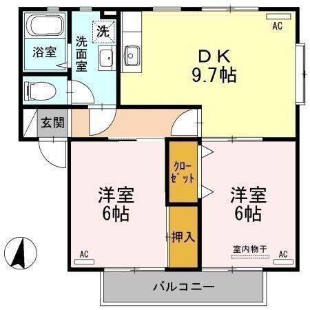 パレス新浜 C棟(2DK/1階)の間取り写真