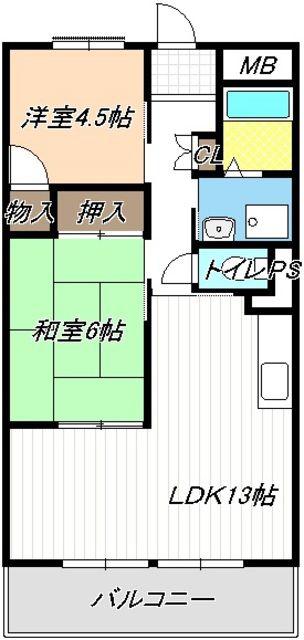 アルカディア(2LDK/1階)の間取り写真