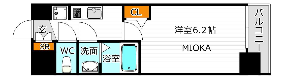 メインステージ天王寺サイドシティ(1K/9階)の間取り写真