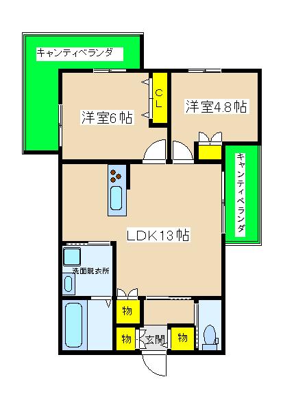 HERITAGE GARDEN ウエスト(2LDK/2階)の間取り写真
