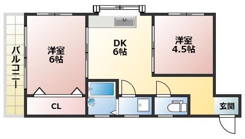 シャトー大田(2DK/3階)の間取り写真