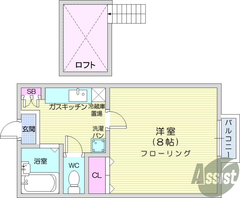 クレセール蒲町弐番館(1K/2階)の間取り写真