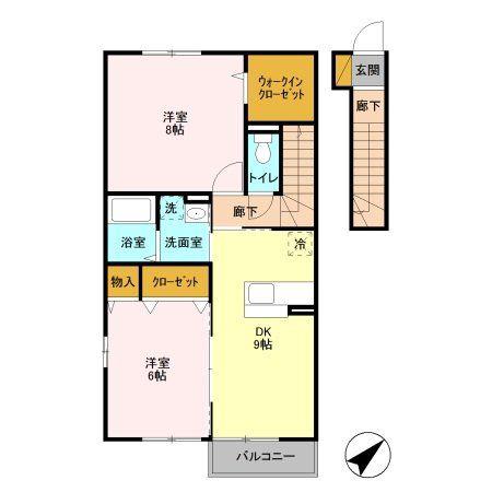 ローズコート山崎(2LDK/2階)の間取り写真