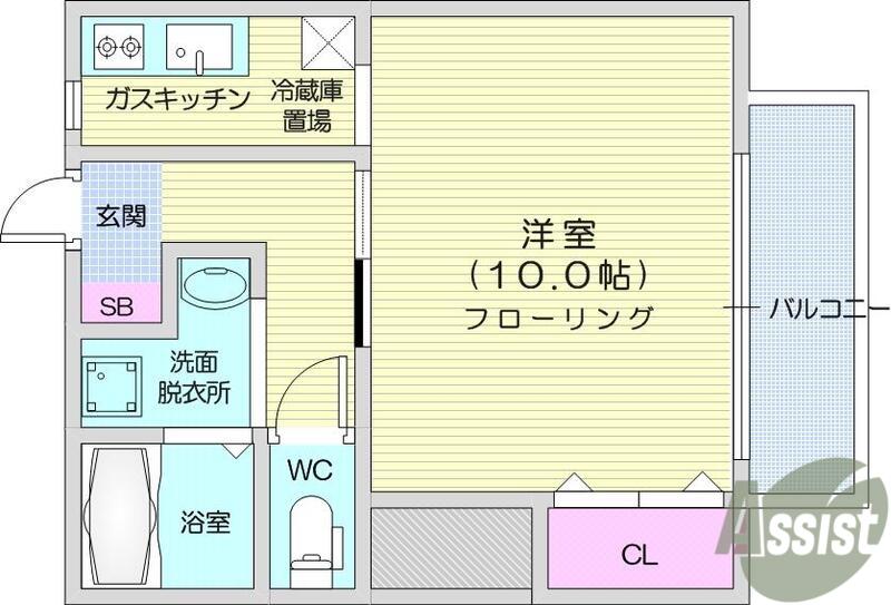 オークレストΑ(1K/1階)の間取り写真