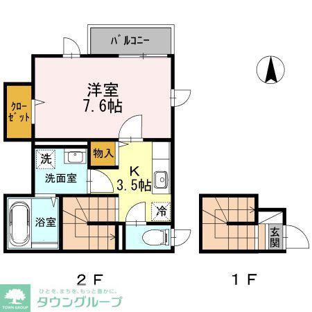 ウェールス多摩川(1K/2階)の間取り写真