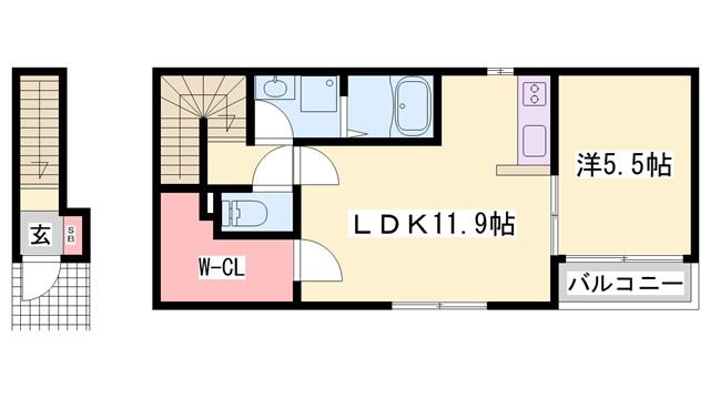 エルシオンII(1LDK/2階)の間取り写真