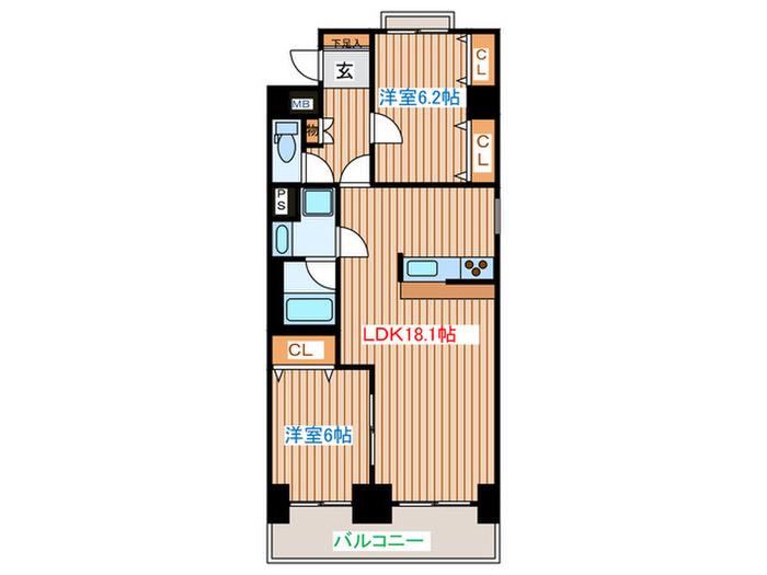 ガーネットヒルズ広瀬町(2LDK/6階)の間取り写真