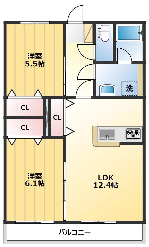 リリーヴィレッジウエスト(2LDK/5階)の間取り写真