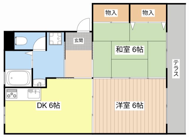 レーベンハイツ(2DK/1階)の間取り写真