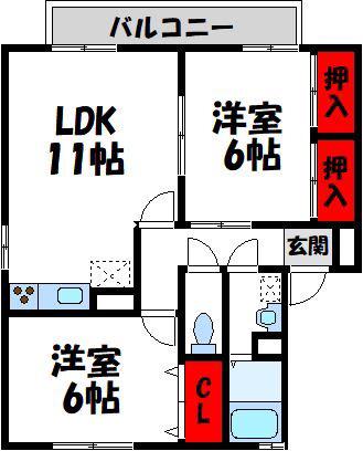 タッチアネックスB棟(2LDK/1階)の間取り写真