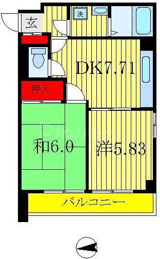 パレ綾瀬(2DK/6階)の間取り写真