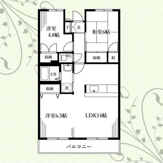 フラット大観(3LDK/1階)の間取り写真