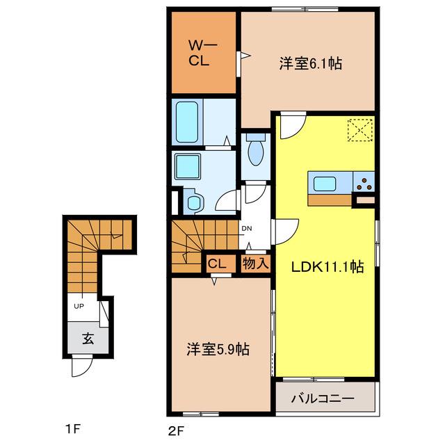 アムールE(2LDK/2階)の間取り写真