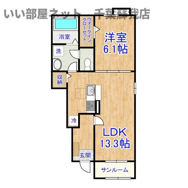 中瀬ロイヤルガーデン(1LDK/1階)の間取り写真