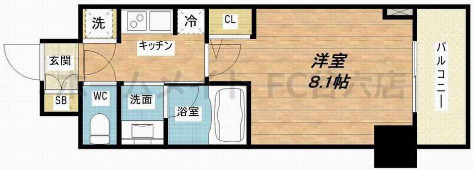 QCフラット北堀江(1K/10階)の間取り写真