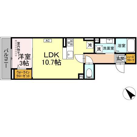 ディー パイナ 千年新町(1LDK/2階)の間取り写真