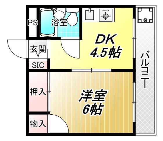 エスポワール高安(1DK/3階)の間取り写真