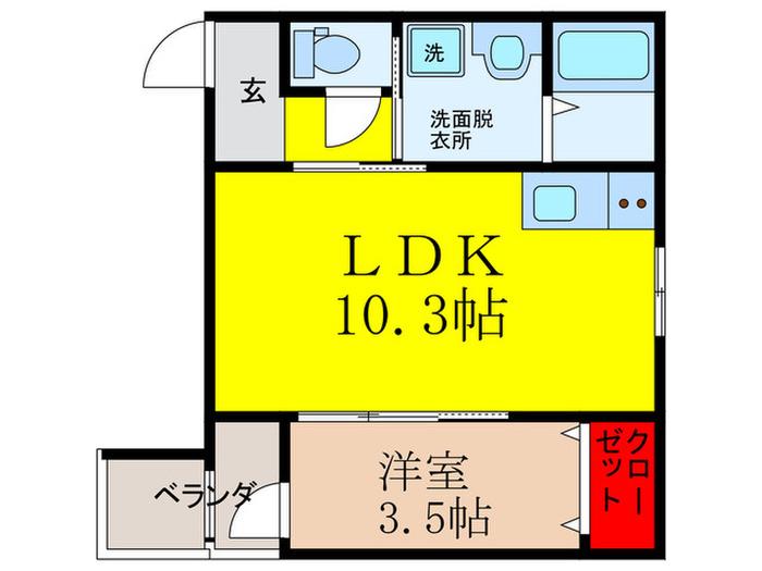 レーヴ茨木元町(1LDK/2階)の間取り写真