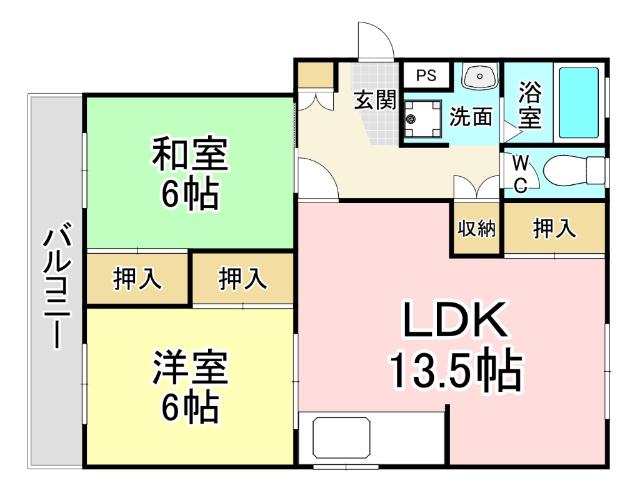 ラクシャリー春ヶ丘(2LDK/2階)の間取り写真