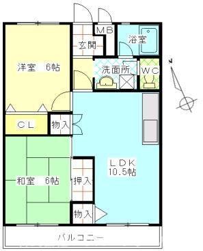 宮山コーポラス(2LDK/2階)の間取り写真
