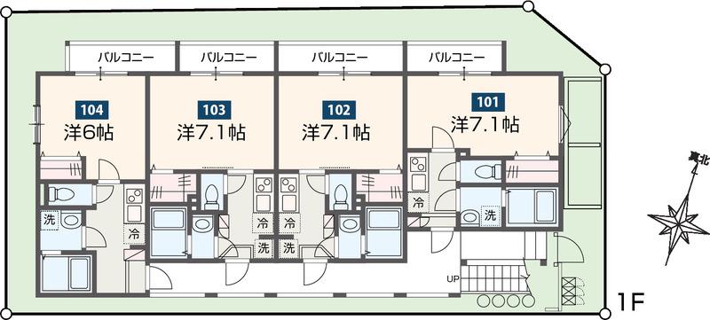 MELDIA高尾(1K/1階)の間取り写真