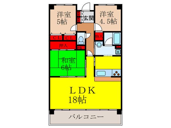 ヴェルデ八王寺(3LDK/4階)の間取り写真