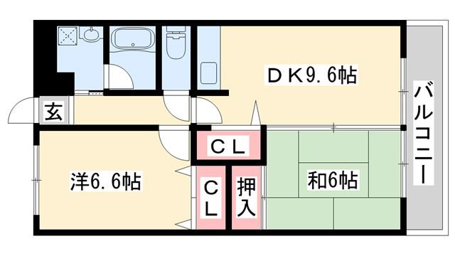 ノーブル・ヴィレッジ(2DK/1階)の間取り写真