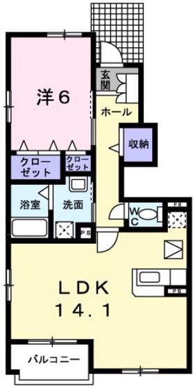 グラースA(1LDK/1階)の間取り写真
