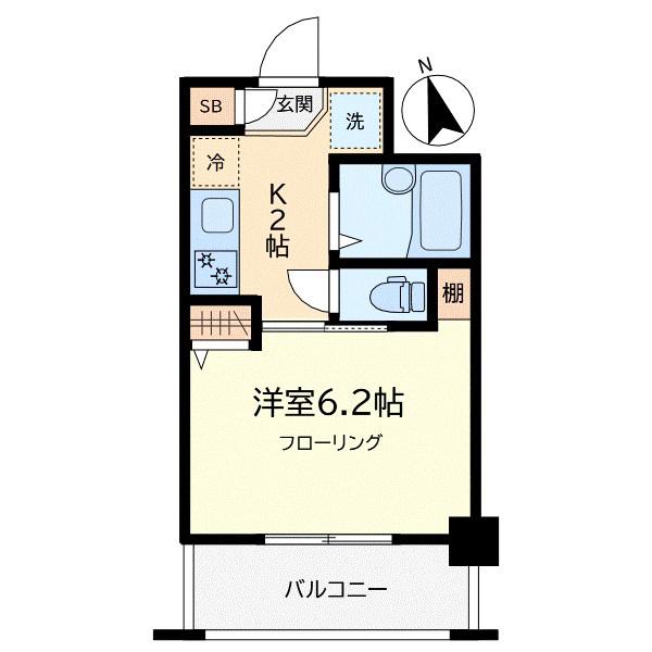 グリーンフォード自由ヶ丘(1K/2階)の間取り写真