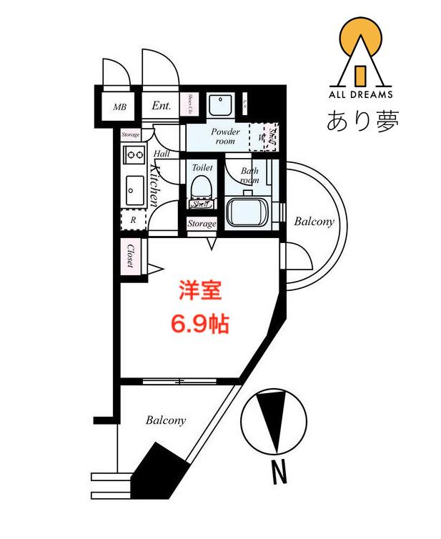 グリフィン横浜・西口壱番館(1K/2階)の間取り写真