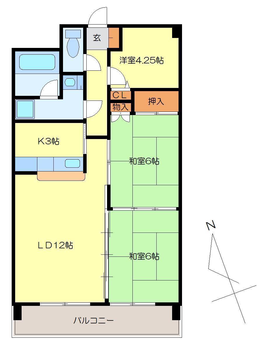 第3阿賀中央ハイツ(3LDK/5階)の間取り写真