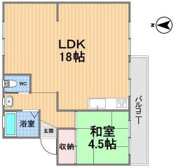 明舞第一団地二号棟(1LDK/4階)の間取り写真