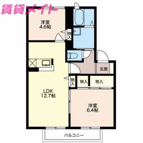 ルシード笹川(2LDK/2階)の間取り写真