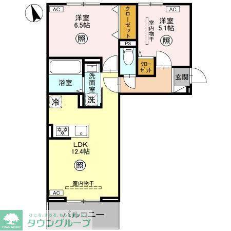 D-ROOM浜尻町(2LDK/1階)の間取り写真