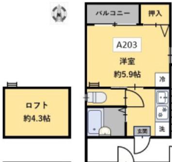 玉島長尾ハイツA棟(1K/2階)の間取り写真