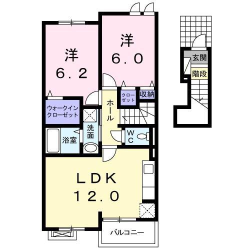 オーヴェスト1号館(2LDK/2階)の間取り写真
