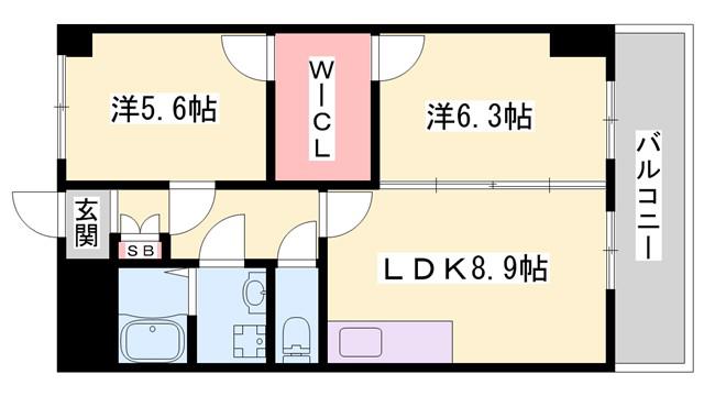 インタービレッジ野里(2SLDK/2階)の間取り写真