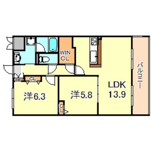 リュクス西明石(2LDK/2階)の間取り写真