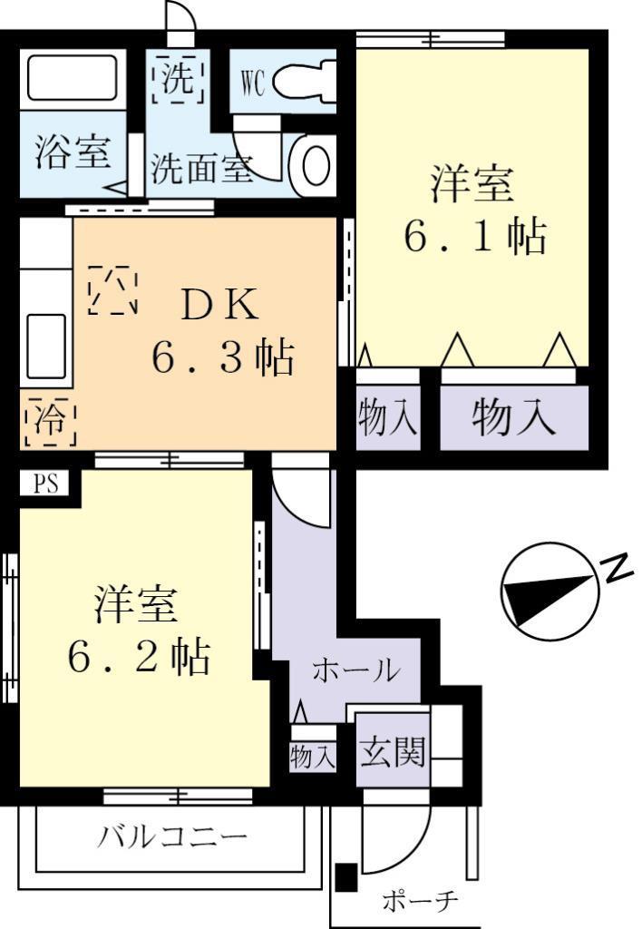 レティシアつくばB(2DK/1階)の間取り写真