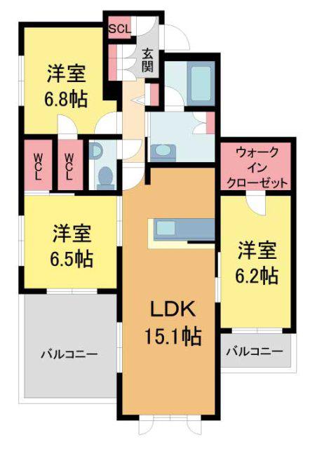 CELFENA宝塚・川面 HAUTDOGAMME(3LDK/2階)の間取り写真