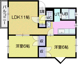 ヴェルディー青葉(2LDK/2階)の間取り写真