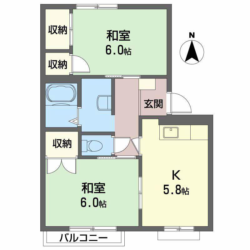 メゾン海老園B棟(2K/1階)の間取り写真