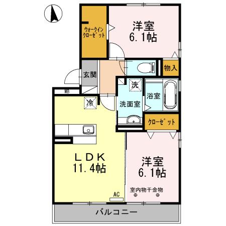ソレアード B(2LDK/2階)の間取り写真