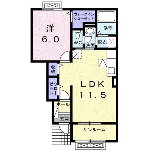 セレーナ ミミ I(1LDK/1階)の間取り写真