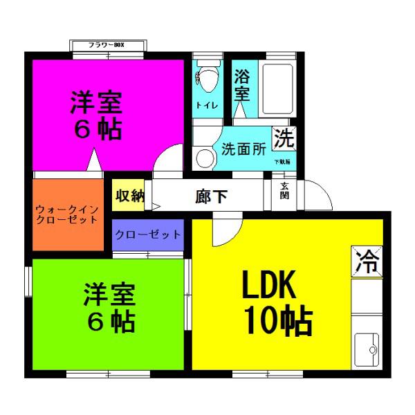 サンライズ B(2LDK/1階)の間取り写真