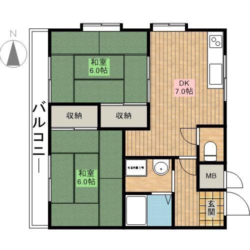 大塚チェリーハイツエイト(2DK/3階)の間取り写真