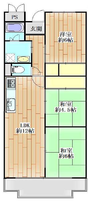 荒神山マンション(3LDK/3階)の間取り写真