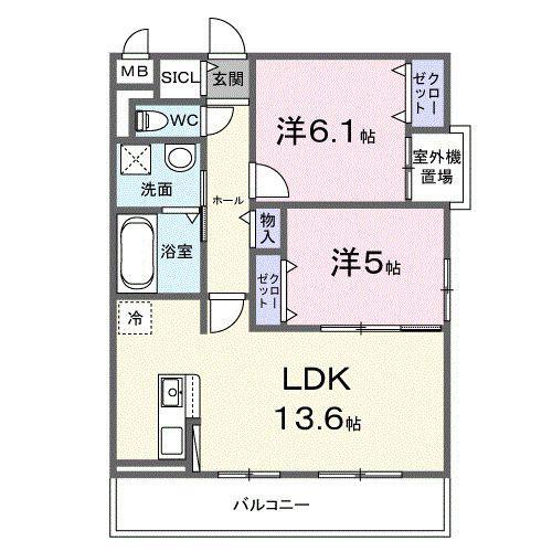 メゾンフルール(2LDK/2階)の間取り写真