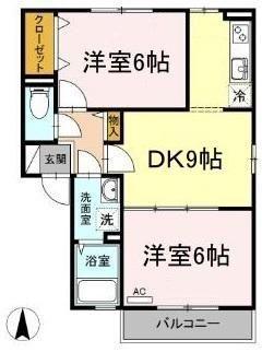 パルカヤクラA棟(2DK/2階)の間取り写真