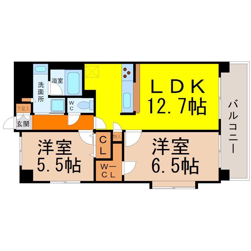LA DOUCEUR山王(2LDK/7階)の間取り写真